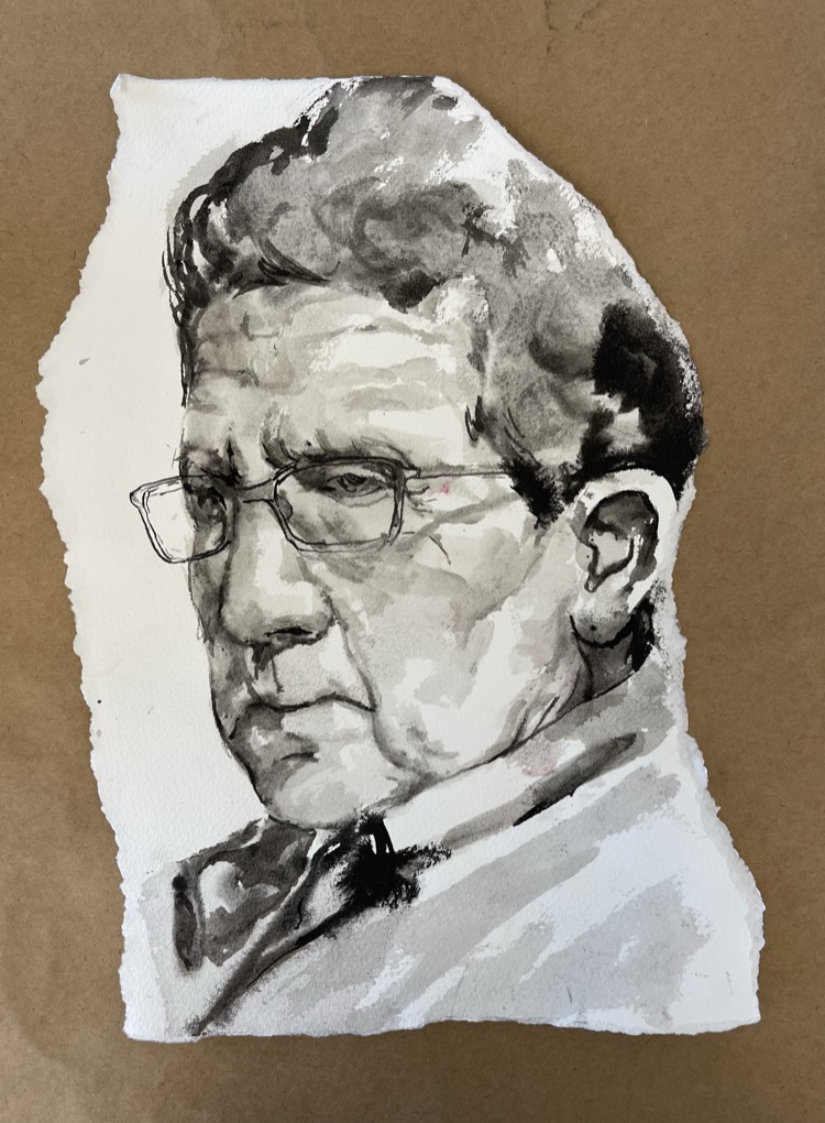 Ink wash portrait of a man with glasses