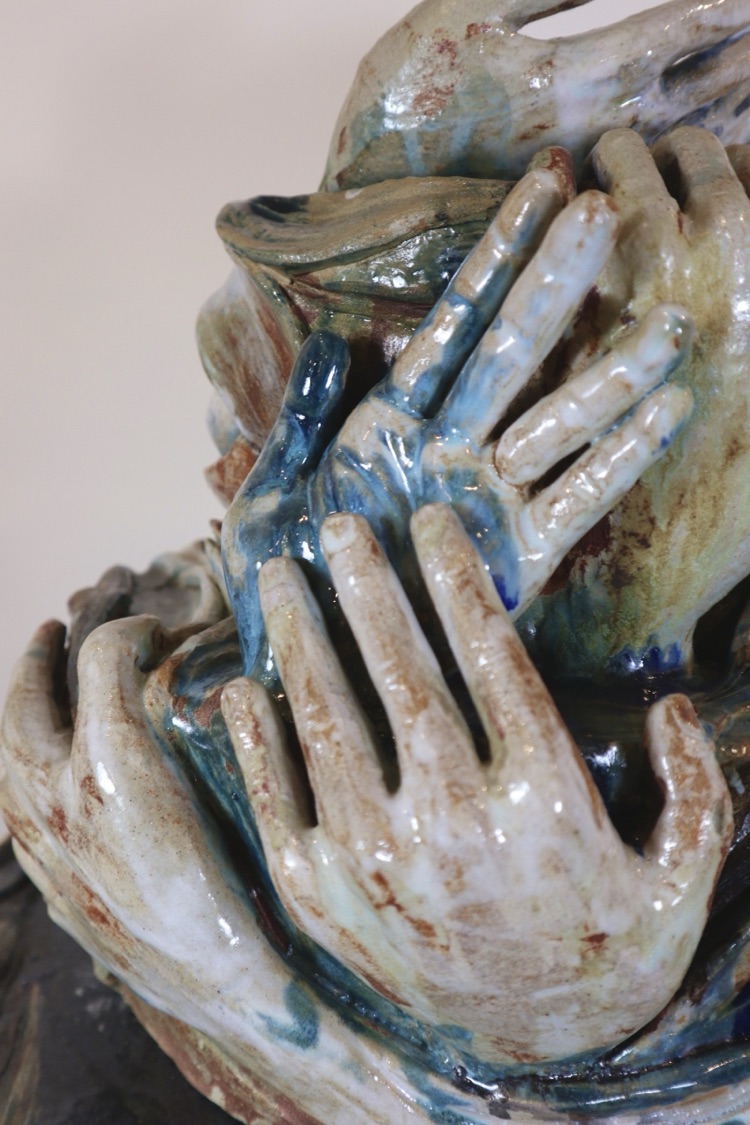 Detail of a porcelain hands sculpture